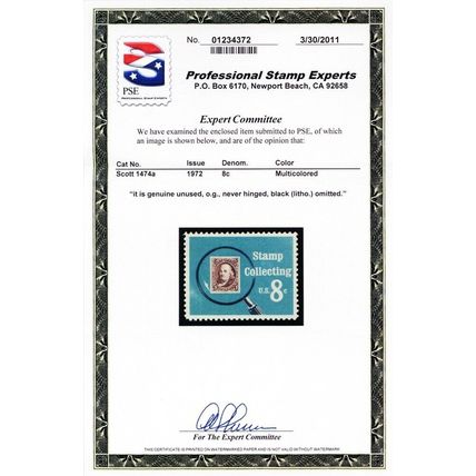 1474a, Mint NH 8¢ Black Color Omitted Error PSE Certificate * Stuart Katz