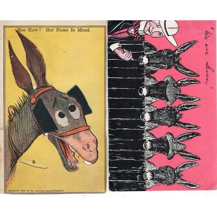 Donkeys We Are Seven Maud 2x Incl REAL Moving Rotating Old Comic Postcard s