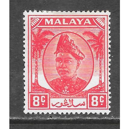 SELANGOR SULTAN ALAM SHAH MALAYA 1949 KG6 8c SG96 96 SG SCARLET MINT HINGED