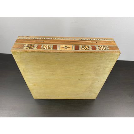 Wooden Mosaic Jewelry Box, Vintage Handmade Square Trinket, Inlaid with Mother o