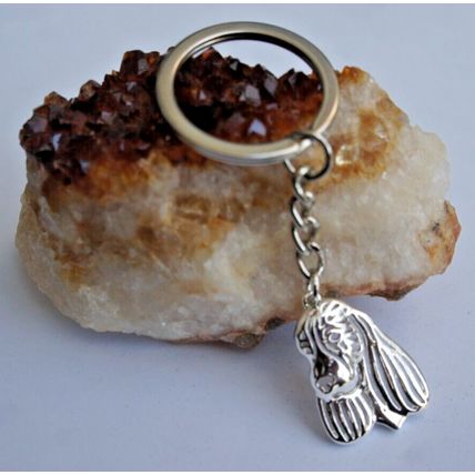 SPRINGER SPANIEL SILVER METAL KEY RING IN VELVET GIFT BAG