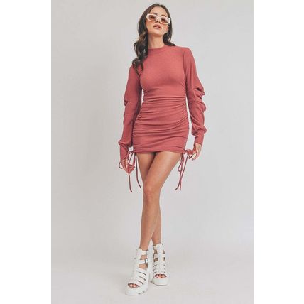 Solid Color Mock Neck Mini Bodycon Dress