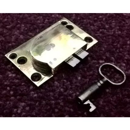 Antique Georgian Cupboard Cabinet Lock Brass Steel 1 Has 1 Key LEFT HANDED L0CK