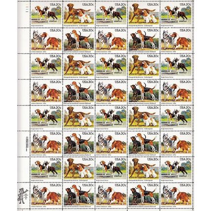 Dogs Pets Sheet of Forty 20 Cent Postage Stamps Scott 2098-01