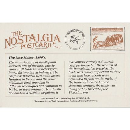 Postcard The Lace Maker 1890's Victorian Rural Craft - Nostalgia