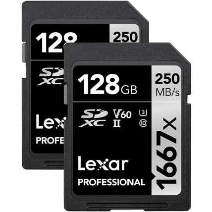 Lexar 128GB (2-Pack) Professional 1667X SD Card, UHS-II, C10, U3, V60, Full HD,