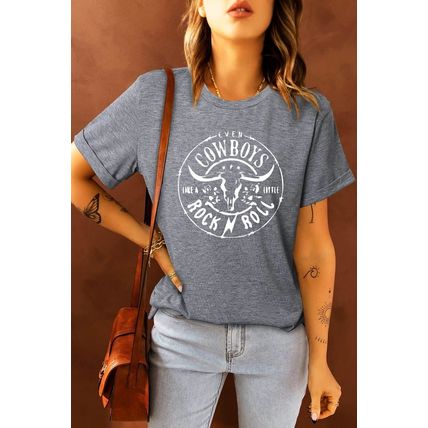 Gray Western Letter Steer Head Graphic Tee