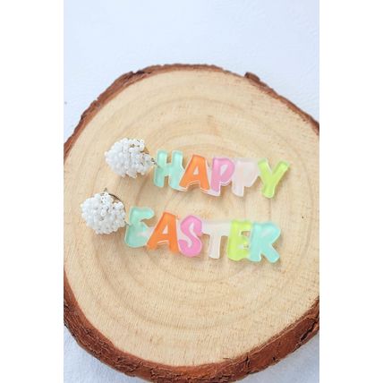 Pink Colorful HAPPY EASTER Drop Earrings