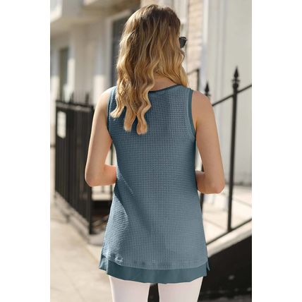 Real Teal Scoop Neck Waffle Knit Flowy Vest