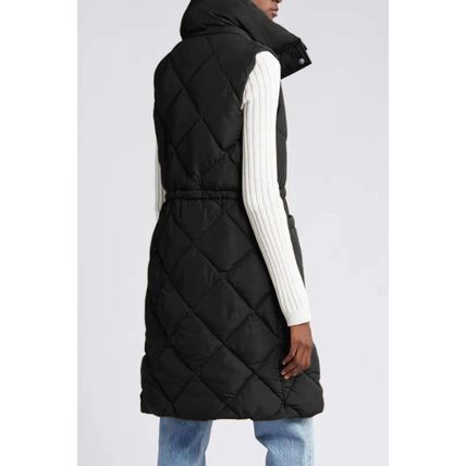Black Longline Quilted Stand Collar Puffer Vest