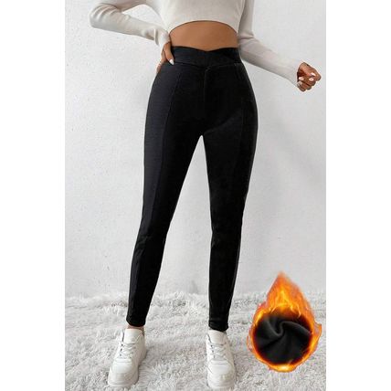 Black Crossed Waist Seamed Leg Thermal Leggings