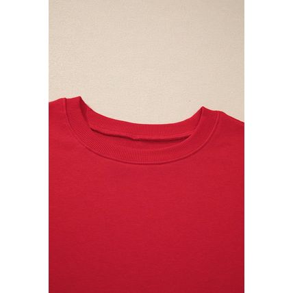 Racing Red Solid Crew Neck Drop Shoulder Plus Size Sweatshirt