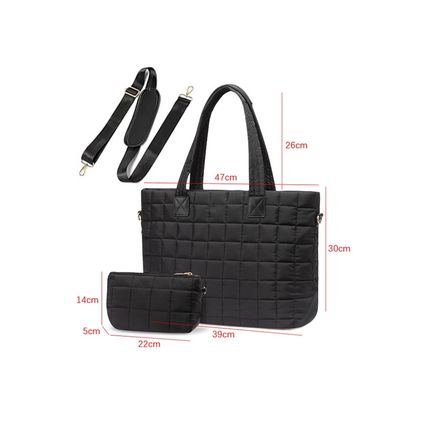 Black Quilted Patchwork Large Tote Bag and Clutch 2pcs Set