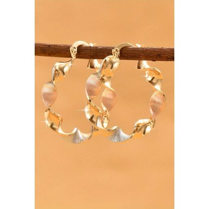 Gold Twisted Plated Alloy Hoop Earrings
