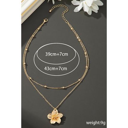 Gold Flower Pendant Beaded Double Chain Plated Necklace