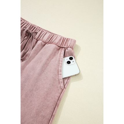 Straw Yellow Mineral Wash Tiered Wide Leg Patchwork Drawstring Pants