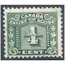 Canada c1900 1/4c Deep Green Excise Duty Fine Used