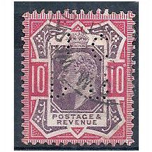 1902 SG254 10d Dull Purple & Carmine Fine Used PERFIN "JCDB".