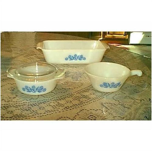 FIRE-KING ANCHOR HOCKING CORNFLOWER BLUE MINI DISH SOUP BOWL & BREAD LOAF PAN