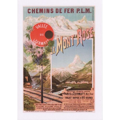 Railway Poster Art Postcard Paris Zermatt PLM Le Mont Rose Switzerland French