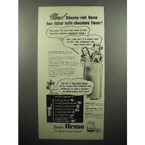 1945 Borden's Hemo Drink Ad - Vitamin-Rich