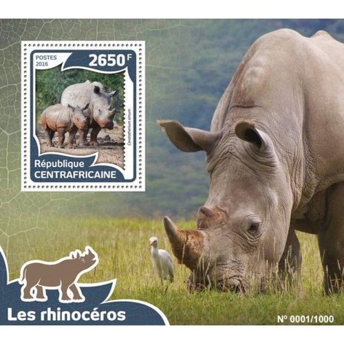 CENTRAL AFRICA 2016 SHEET MNH RHINOCEROSES RHINOS WILDLIFE RHINOCEROS WILDLIFE 1