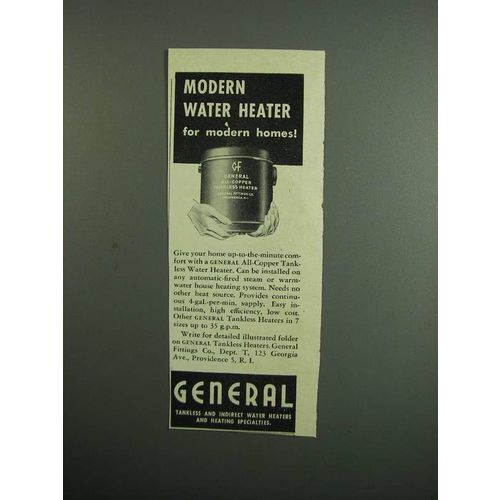 1951 General All Copper Tankless Water Heater Ad