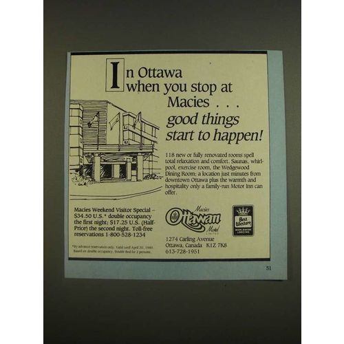 1985 Best Western Macies Ottawan Motel Ad - good things start to happen