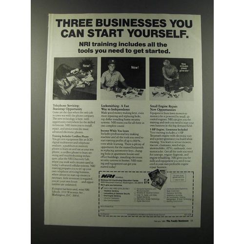 1986 NRI Schools Ad - Telephone Servicing, Locksmithing, Small Engine Repair