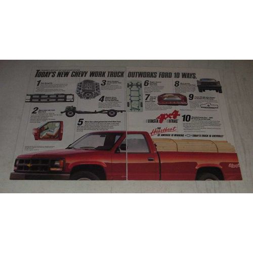 1989 Chevy Pickup Truck Ad - Today's new Chevy work truck outworks Ford 10 ways