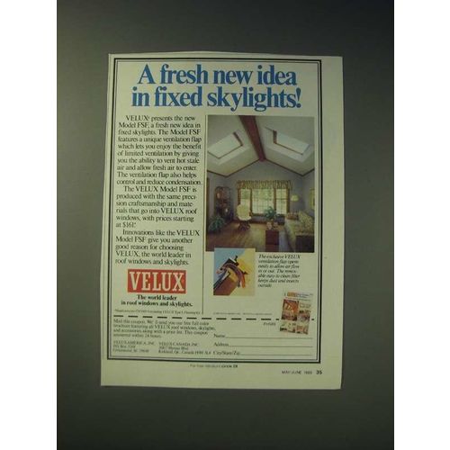 1989 Velux Roof windows and Skylights Ad - A fresh new idea in fixed skylights