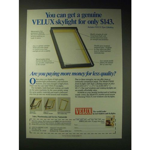 1989 Velux Skylight Ad - You can get a genuine Velux skylight for only $143