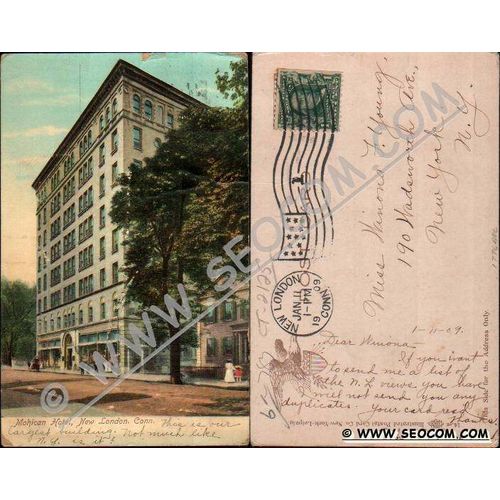 CT New London Postcard Mohican Hotel Street Scene w/Horse & Wagon Undivide~2125
