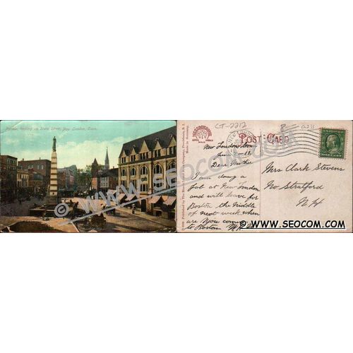 CT New London Postcard Parade Lokking Up State Street Street Scene Divided~2212