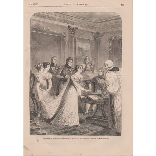 Print 1863 unused Marriage of Princess Charlotte to Prince Leopold 18 x 26 cm