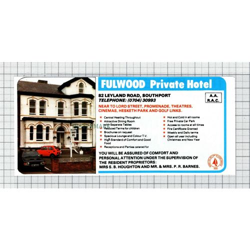 C7644) Fulwood Hotel Southport Barnes Houghton / The Hollies - 1986 Advert