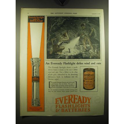1922 Eveready Flashlights & Batteries Ad - An Eveready Flashlight defies wind