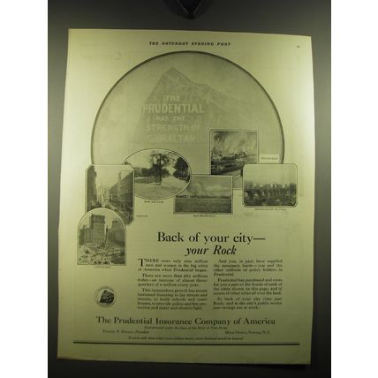 1921 Prudential Insurance Ad - Back of your city - your Rock
