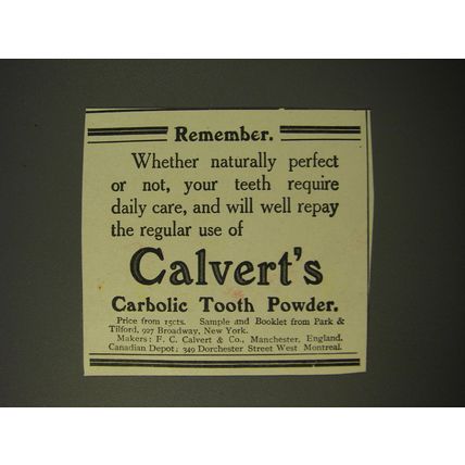 1909 Calvert's Carbolic Tooth Powder Ad - Remember