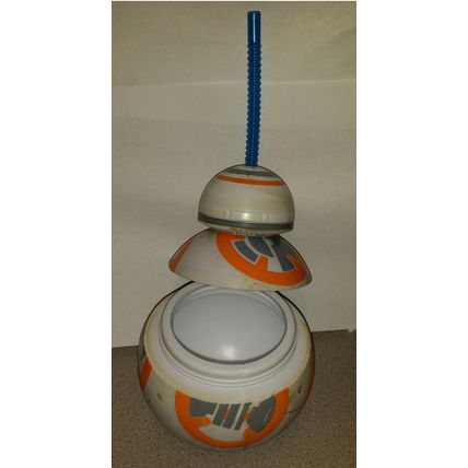 DISNEYLAND STAR WARS BB 8 ROBOT SHAPED MUG DRINK HOLDER W/ LID & STRAW~NEW