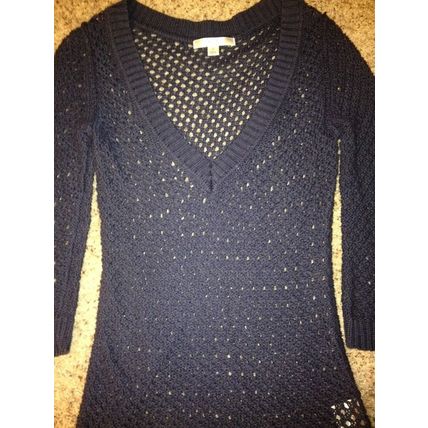 Top/ Sweater Net-like Women Size S NEW w/ V-Neckline Navy Blue/ Knitted Top