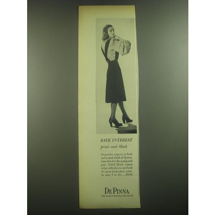 1946 De Pinna Dress Ad - Back interest print-and-black