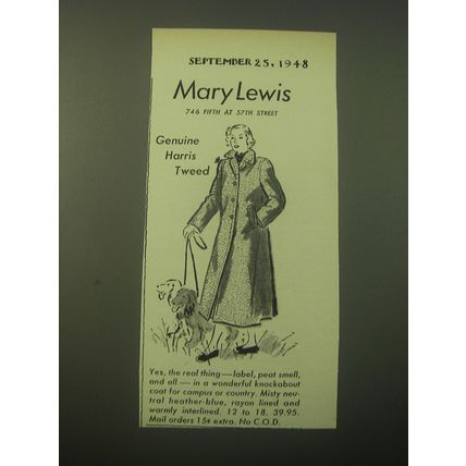 1948 Mary Lewis Harris Tweed Coat Advertisement