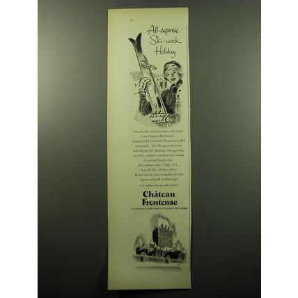 1950 Chateau Frontenac Resort Ad - All-Expense Ski-week holiday