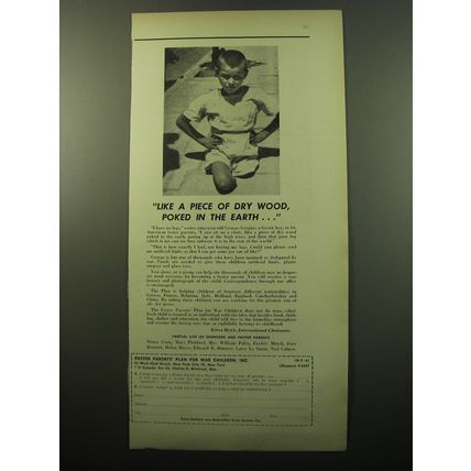 1950 Foster Parents' Plan for War Children, Inc. Ad - Like a piece of dry wood