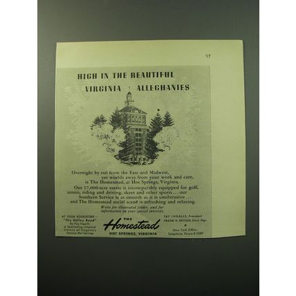 1950 The Homestead Resort Ad - High in the beautiful Virginia Alleghanies