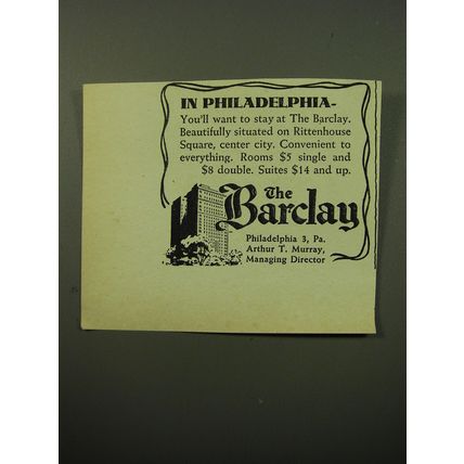 1950 The Barclay Hotel Advertisement - In Philadelphia