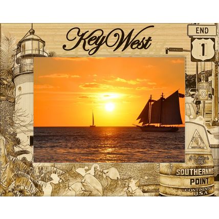 Key West Florida Laser Engraved Wood Picture Frame Landscape (3 x 5)