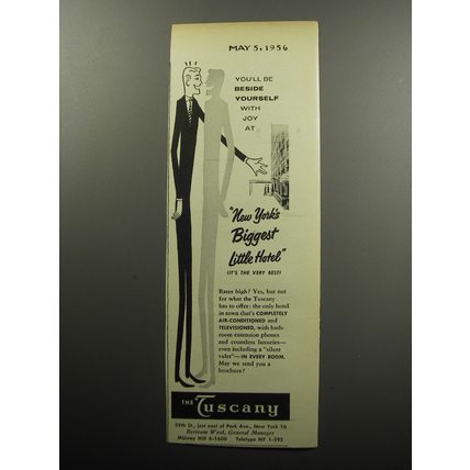 1956 The Tuscany Hotel Ad - You'll be beside yourself with joy