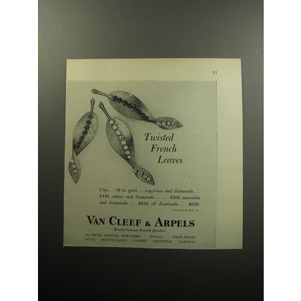 1956 Van Cleef & Arpels Jewelry Ad - Twisted French Leaves